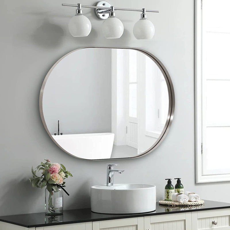 Modern Pill Shaped Capsule Bathroom Vanity Mirrors Oval Mirrors Stainless Steel Framed | Wall Mounted Horizontal or Vertical