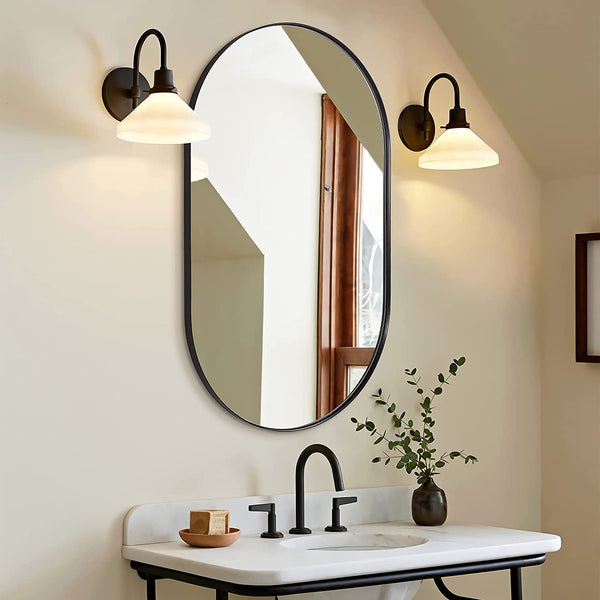 Modern Pill Shaped Capsule Bathroom Vanity Mirrors Oval Mirrors Stainless Steel Framed | Wall Mounted Horizontal or Vertical