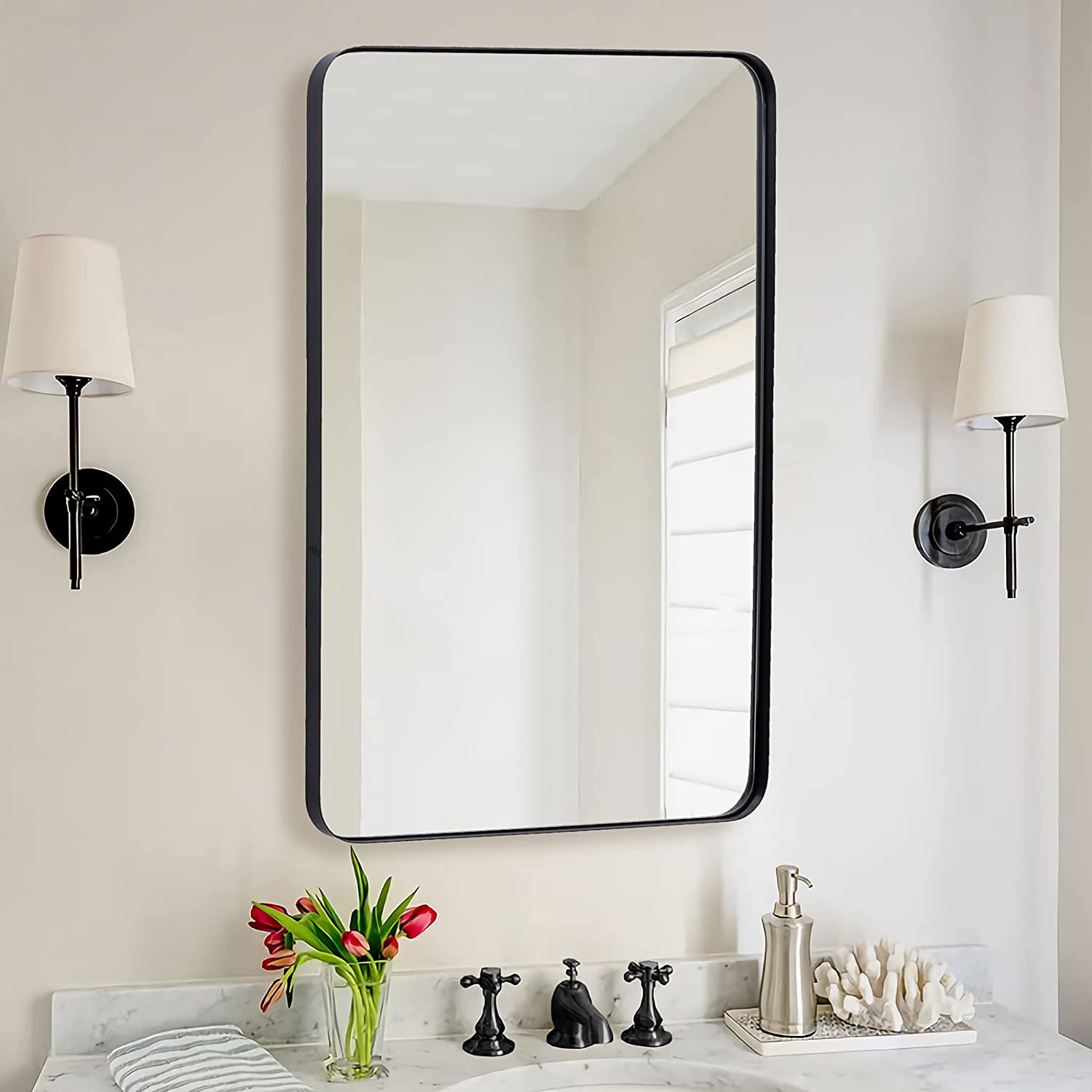 Contemporary Bathroom Vanity Mirror Rounded Rectangle Wall Mirror | Stainless Steel Framed (Horizontal/Vertical)