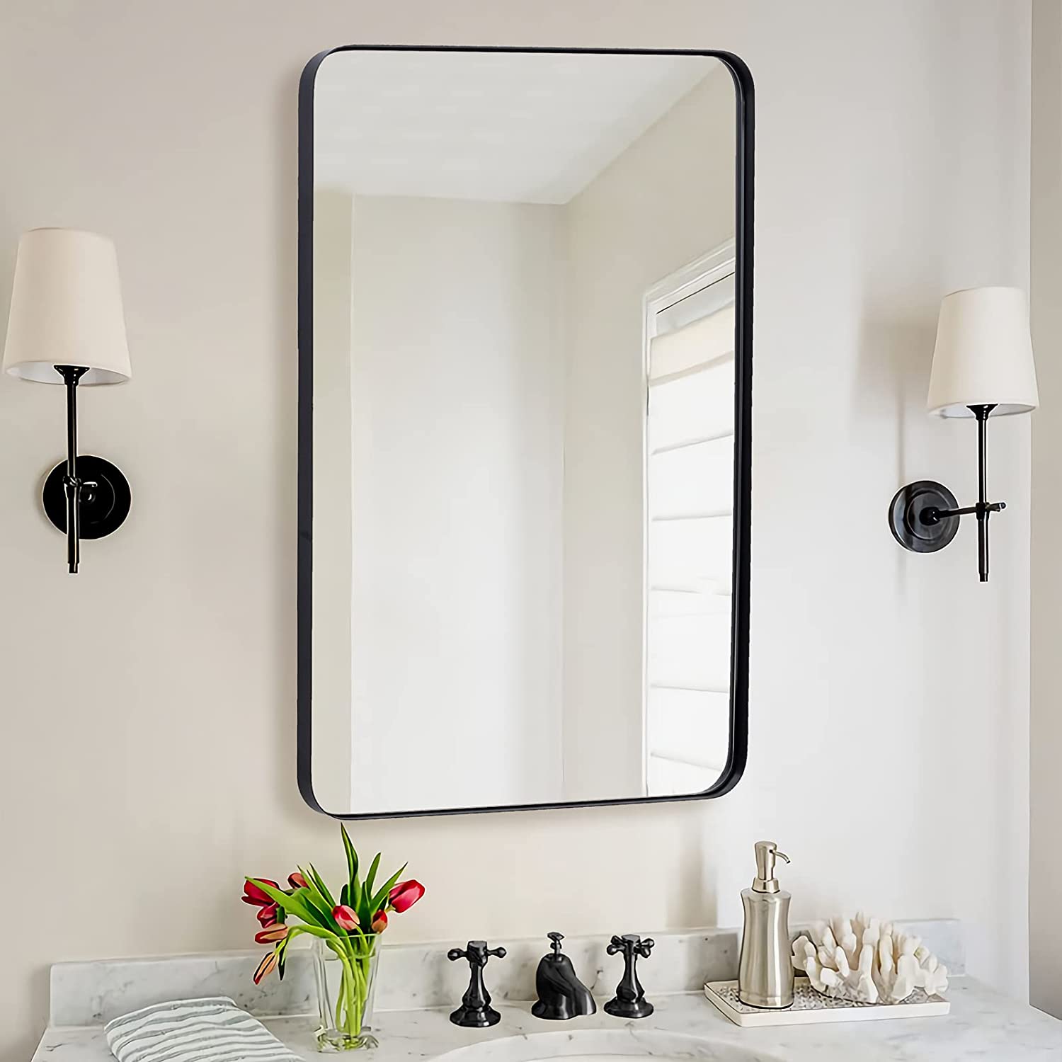Modern Rounded Rectangle Mirror for Bathroom/ Vanity/ Wall | Stainless Steel Frame