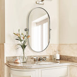 Modern Pill Shaped Pivot Mirrors Swivel Tilting Bathroom Vanity Capsule Mirrors Hangs Vertical