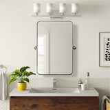Brushed Nickel Rectangle Mirrors Modern Pivot Bathroom Vanity Mirror Tilting Swivel Floating Mirror Silver | Stainless Steel Frame