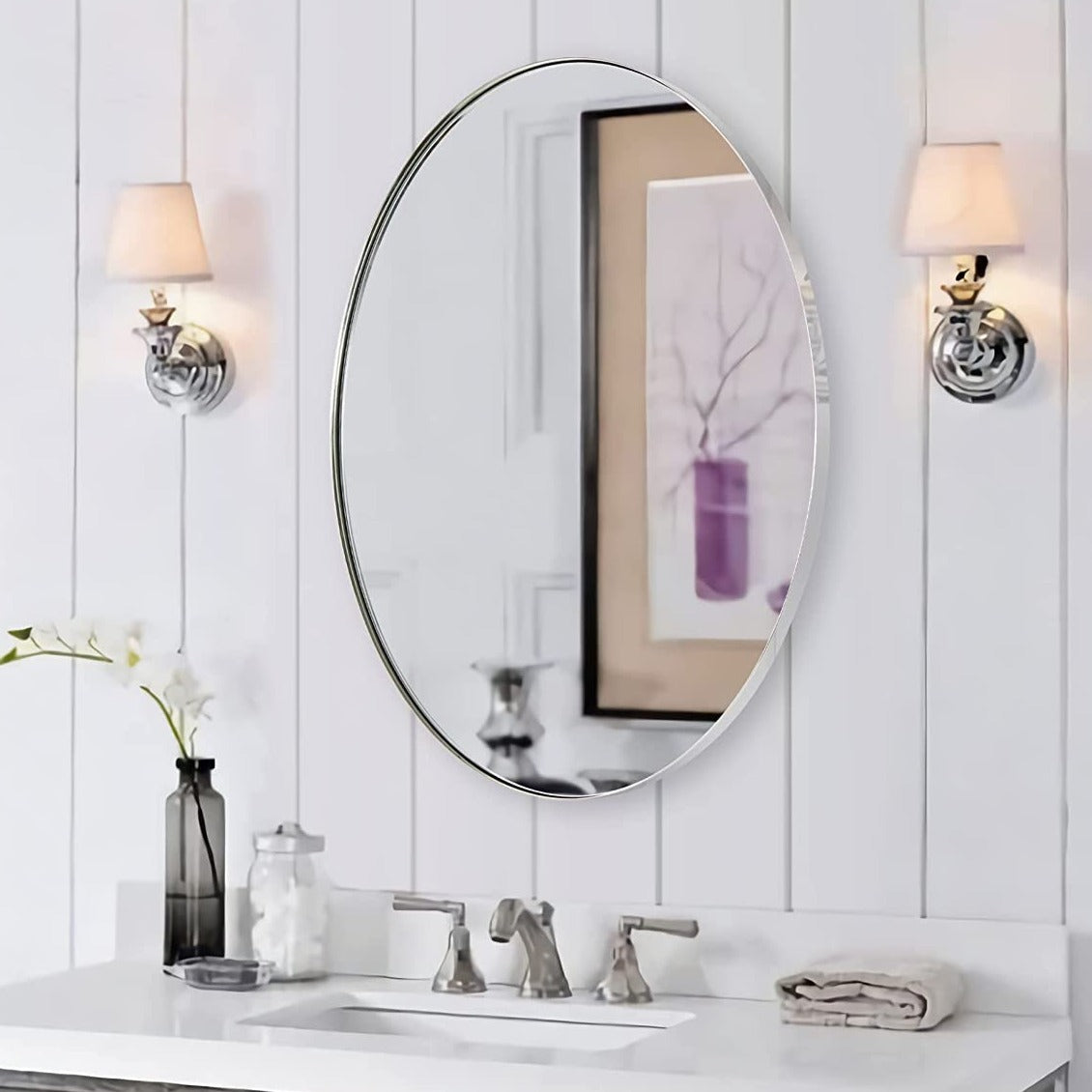 Modern Oval Bathroom/Vanity Mirrors |Stainless Steel Framed