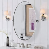 Modern Oval Pivot Mirror Adjustable Swivel Tilt Bathroom Oval Wall Mirror Stainless Steel Frame