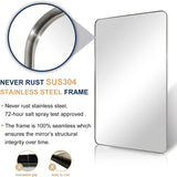 ANDY STAR® Modern Brushed Nickel Rounded Rectangular Bathroom Vanity/ Mirror Stainless Steel Metal Framed Wall Mounted Horizontal or Vertical