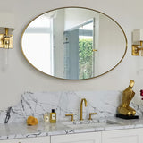 ANDY STAR® Brushed Gold Oval Mirror Bathroom Oval Vanity Mirror | Stainless Steel Frame | Wall Mounted Horizontal&Vertical