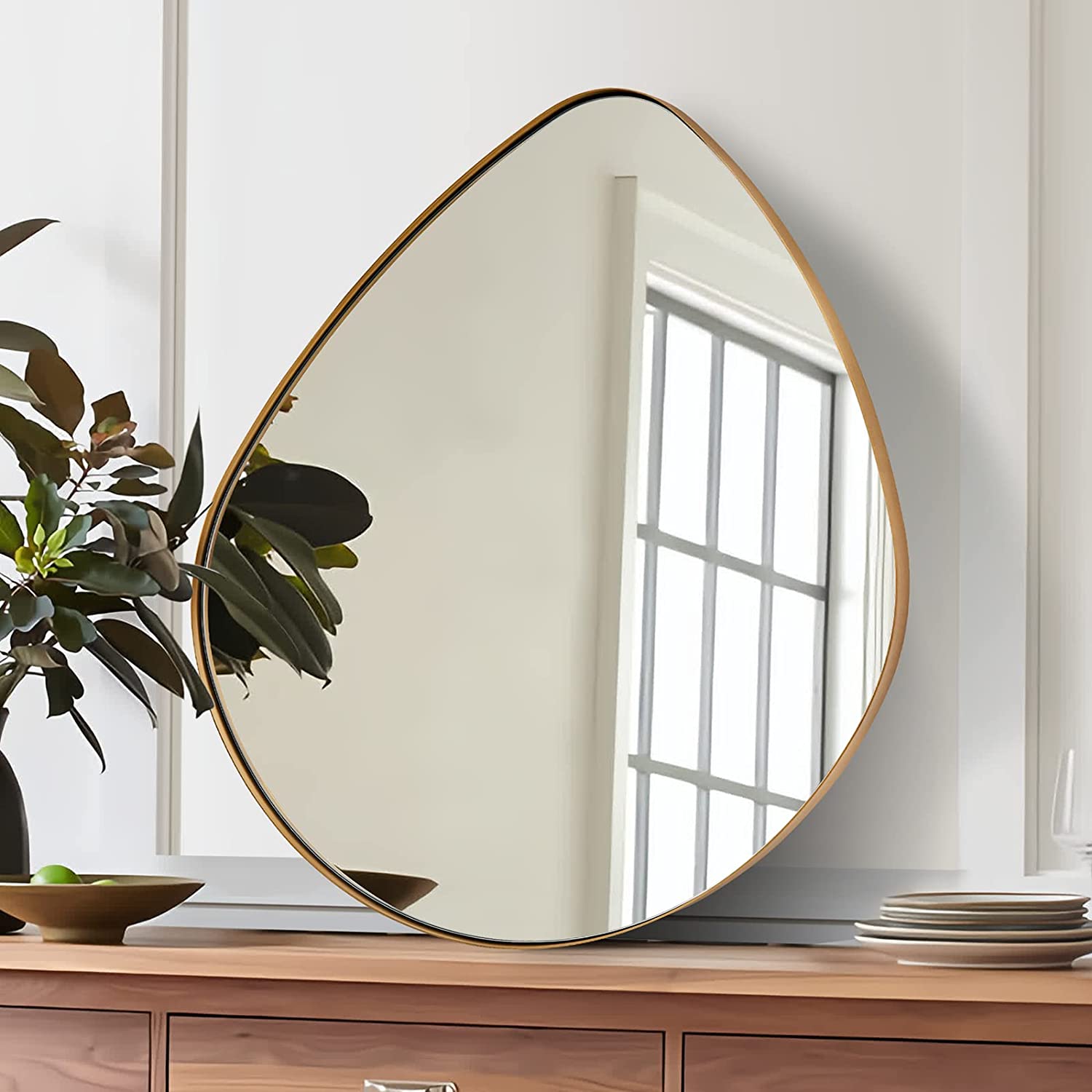 Organic Shaped Asymmetrical Irregular Wall Mirror - Aesthetic Decor Bathroom Mirrors | Stainless Steel Framed