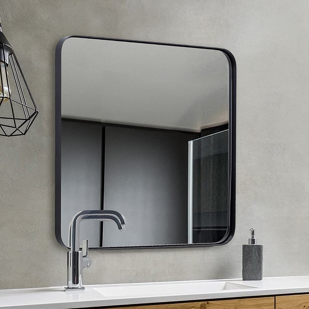 Square Mirror Matte Black Bathroom Mirror Rounded Rectangle Mirror