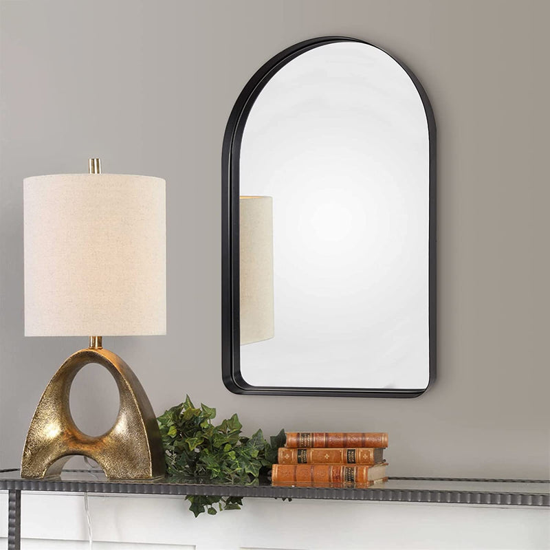 Modern Matte Black Arch Mirror Arch Top Mirror Metal Framed Arched Wall Mirror for Bathroom