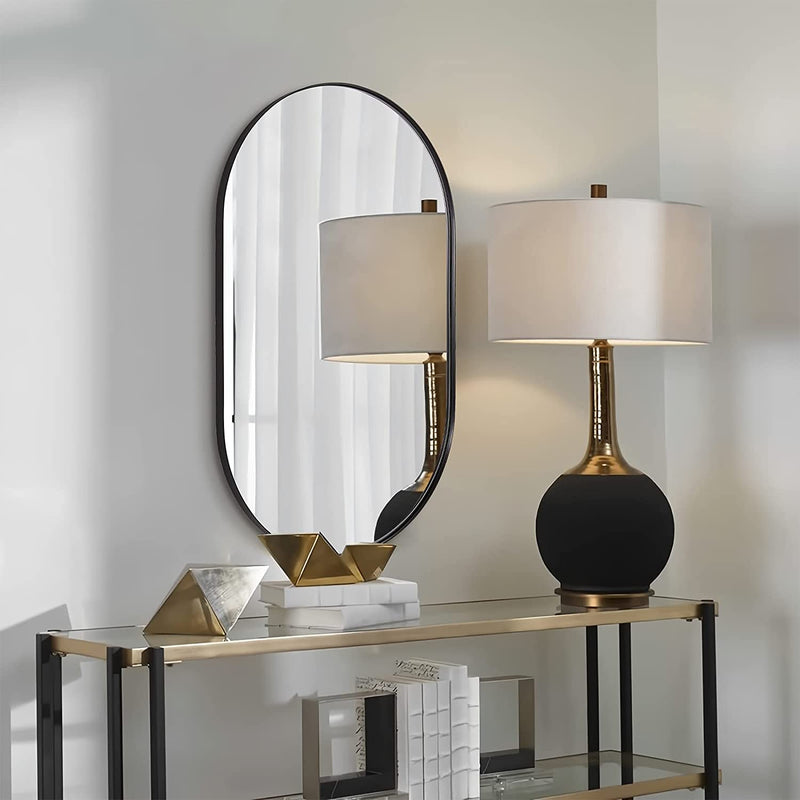 ANDY STAR® Contemporary Pill Shape Mirror Capsule Wall Mirror Bathroom Vanity Mirror Stainless Steel Frame | Wall Mount Horizontal/Vertical