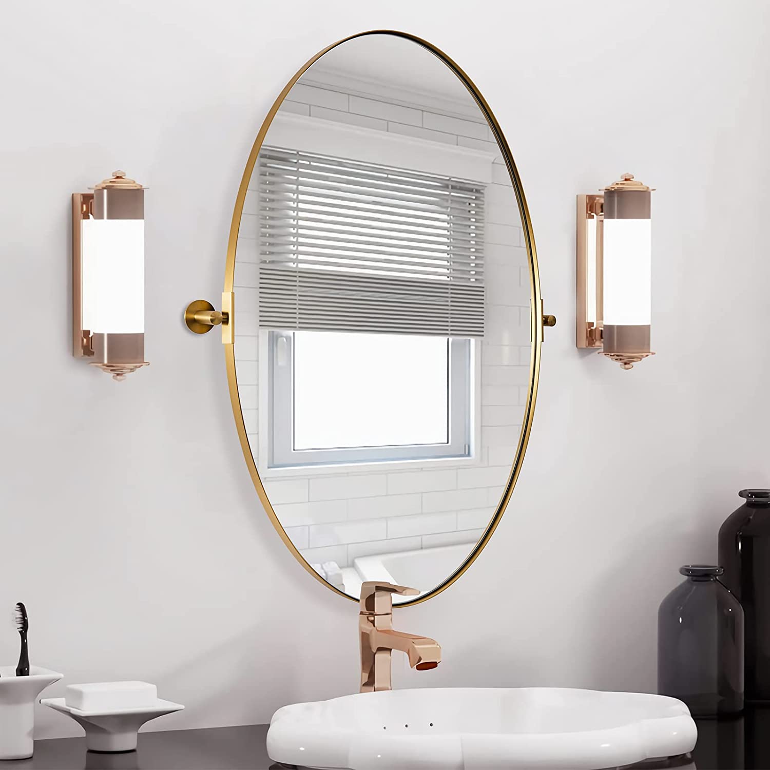 Luxury Oval Pivot Mirror Adjustable Swivel  Tilt Oval Bathroom Mirrors