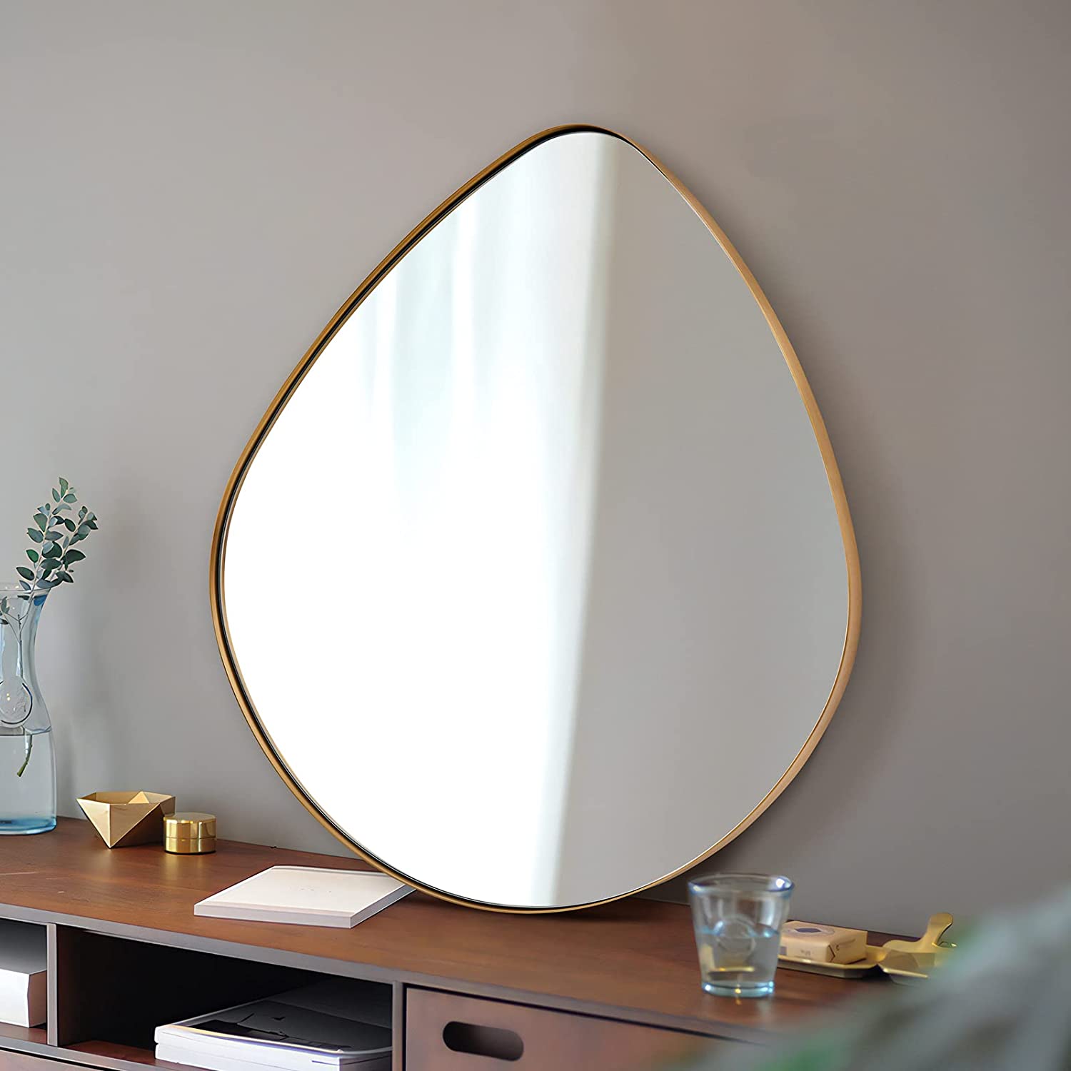 Organic Shaped Asymmetrical Irregular Wall Mirror - Aesthetic Decor Bathroom Mirrors | Stainless Steel Framed