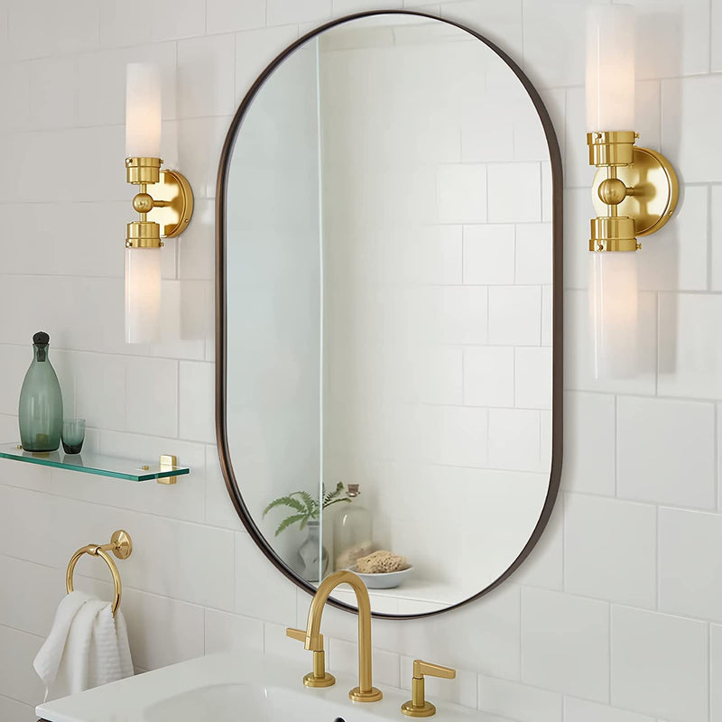 ANDY STAR® Brushed Bronzed Pill Shape Wall Mirror Capsule Bathroom/Vanity Mirror Stainless Steel Framed |Mounted Horizontal/Vertical