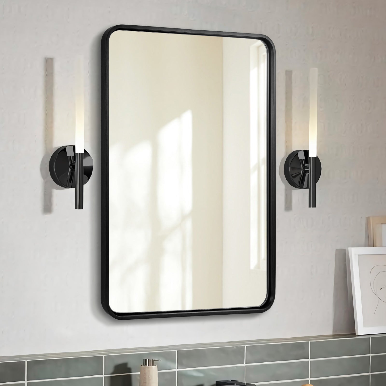 Antique Rounded Rectangle Mirror Metal Bathroom/Vanity Mirror Wall Mounted Vertically or Horizontally