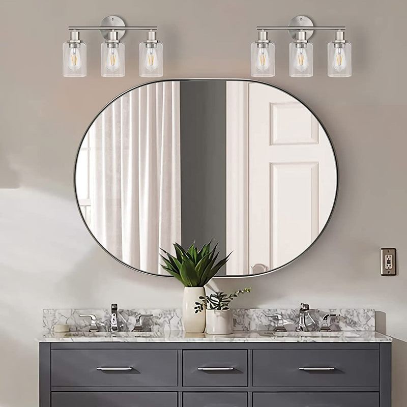 ANDY STAR® Brushed Nickel Modern Capsule Wall Mirror Bathroom Mirror Pill Shape Silver Mirror Stainless Steel Framed | Mounted Horizontal/Vertical