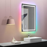 MIRROTREND RGB LED Bathroom Mirror with lights Frameless Rectangular Mirror,  Anti-Fog, Dimmable RGB Backlit + Front Lighted