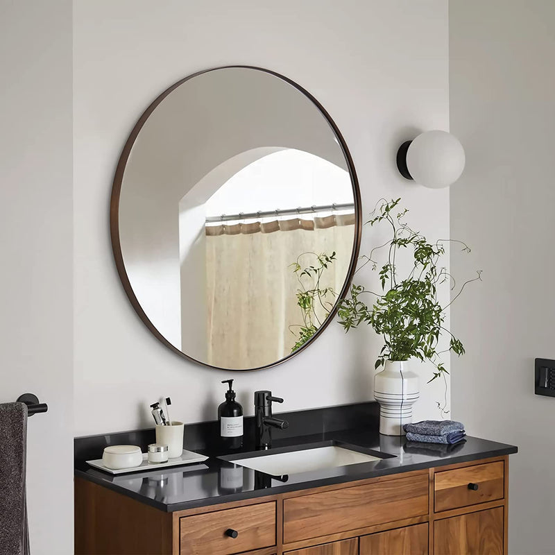 Vintage Bronze Round Wall Mirror Metal Bronze Circle Mirror Bathroom Round Vanity Mirror Big Size