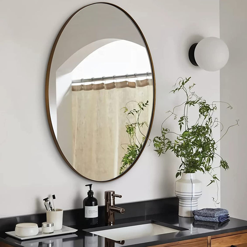 ANDY STAR® Vintage Brushed Bronzed Oval Bathroom Wall Mirrors Metal Stainless Steel Frame | Mounted Horizontal&Vertical