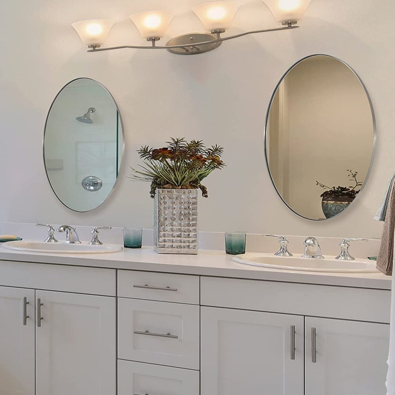 ANDY STAR® Modern Brushed Nickel Oval Mirror Bathroom/Vanity Mirror | Stainless Steel Frame | Wall Mount Horizontal/Vertical
