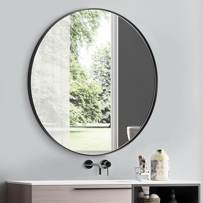 Black Circle Wall Mirror 24 inch Round Wall Mirror, Hanging Round Wall Mirror Modern Decorative for Entryways, Washrooms, Living Rooms, Bedroom