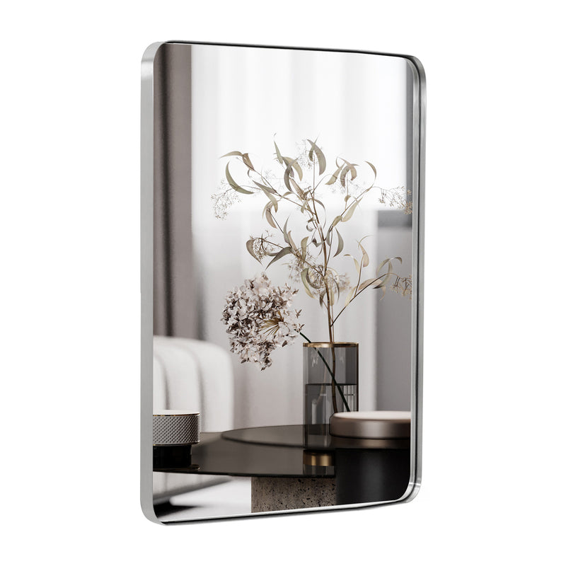 ANDY STAR® Modern Brushed Nickel Rounded Rectangular Bathroom Vanity/ Mirror Stainless Steel Metal Framed Wall Mounted Horizontal or Vertical