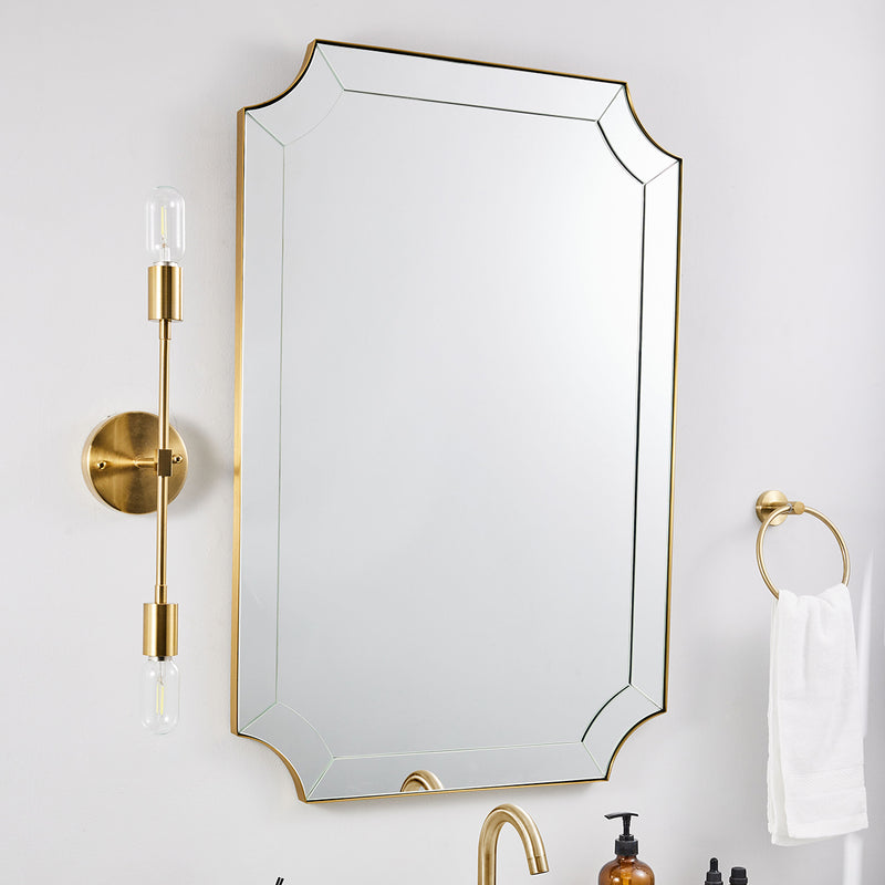 Scalloped Corner Rectangular Wall Mirror Minuette Decorative Rectangle Gold Metal Framed Bathroom Mirror