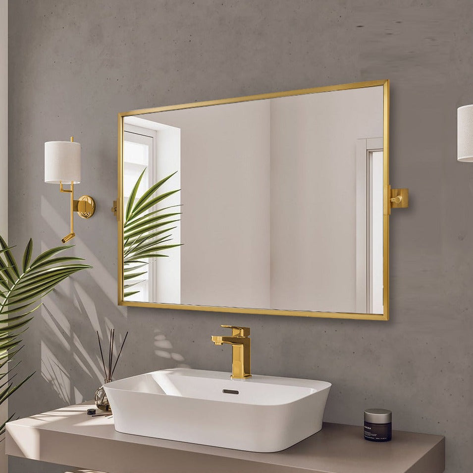 ANDY STAR Pivot Rectangle Bathroom/Vanity Mirror Brushed Gold Tilting Wall Mirrors Metal Framed