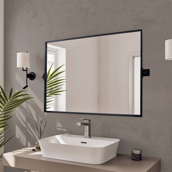 ANDY STAR Tilting Pivot Mirror Black Rectangle Wall Mirror for Bathroom/Vanity | Metal Framed