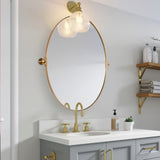 Brushed Gold Oval Mirror Tilting Pivot Oval Bathroom/Vanity Mirror Adjustable Swivel Mirrors Stainless Steel Frame