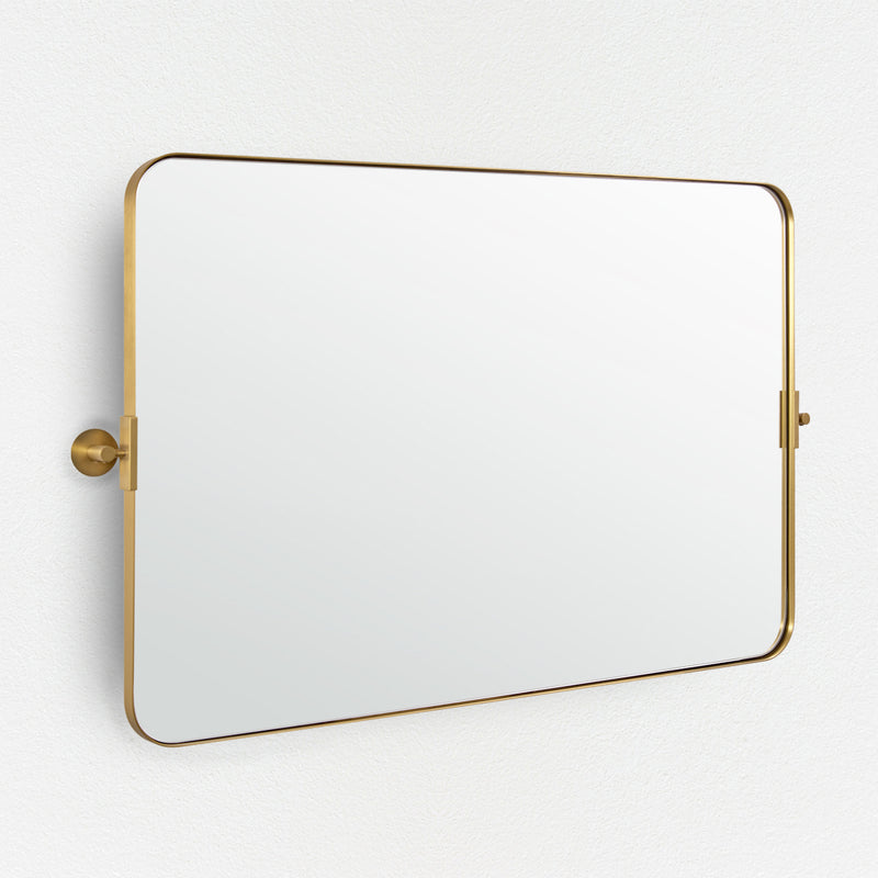 MOONMIRROR Modern Tilting Pivot Bathroom/Vanity Mirror Brass Rectangle Mirror Adjustable Swivel Wall Mirrors | Stainless Steel Frame