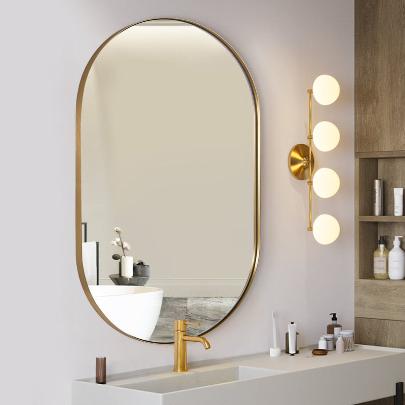 [Canada Warehouse] ANDY STAR® Modern Pill Shape Capsule Wall mirror for Bathroom Vanity miroir Stainless Steel Framed | Wall Mounted Vertically & Horizontally