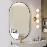 ANDY STAR® Brushed Gold Pill Shape Mirror Edge Capsule Wall Mirror For Bathroom Stainless Steel Framed | Wall Mounted Horizontal/Vertical Gold