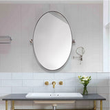 Brushed Nickel Oval Pivot Mirror Bathroom Vanity Mirror Adjustable Swivel Titling Silver Stainless Steel Frame