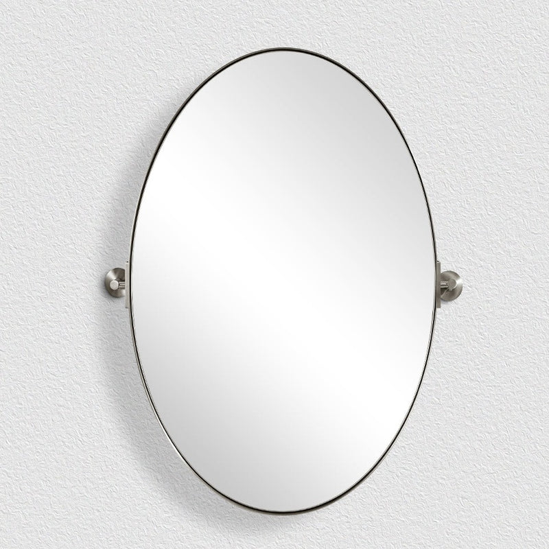 Brushed Nickel Oval Pivot Mirror Bathroom Vanity Mirror  Adjustable Swivel Titling  Silver Stainless Steel Frame