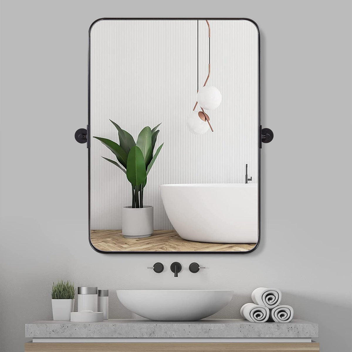 MOON MIRROR Matte Black Pivot Tilt Rectangle Bathroom/ Vanity Mirrors | Stainless Steel Frame
