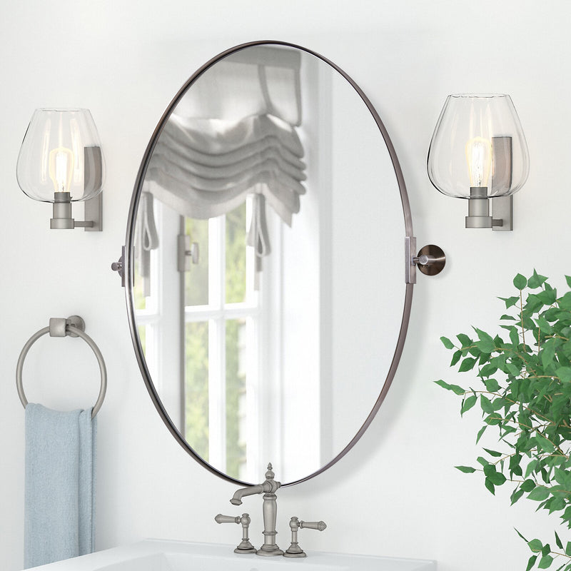 Brushed Nickel Oval Pivot Mirror Bathroom Vanity Mirror Adjustable Swivel Titling Silver Stainless Steel Frame