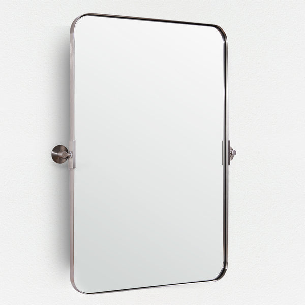 Brushed Nickel Rectangle Mirrors Modern Pivot Bathroom Vanity Mirror Tilting Swivel Floating Mirror Silver | Stainless Steel Frame