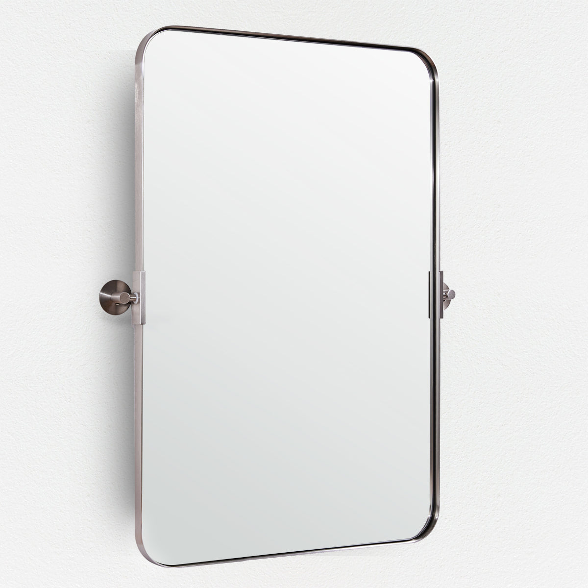 Modern Tilting Pivot Mirror for Bathroom Vanity Rounded Rectangle Mirror Adjustable Swivel Wall Mirror| Stainless Steel Frame Mounted Vertically#color_brushed nickel