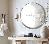 Modern Silver Round Mirror Deep Frame Large Circle Wall Mirror Brushed Nickel Bathroom Round Mirror