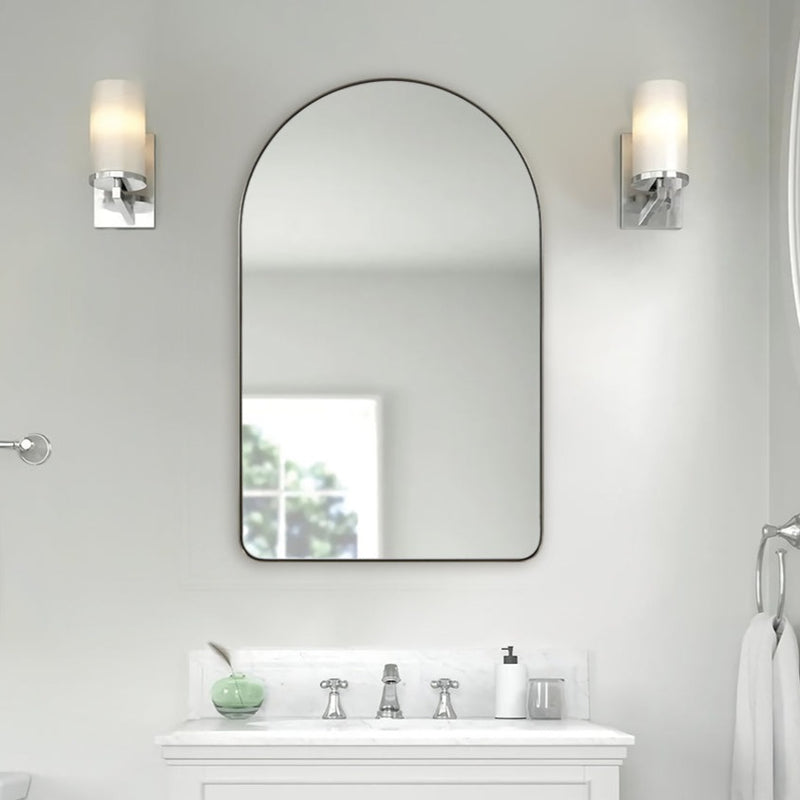 Modern Brushed Nickel Arched Mirror Stainless Steel Silver Metal Framed Archtop Bathroom Vanity Mirror
