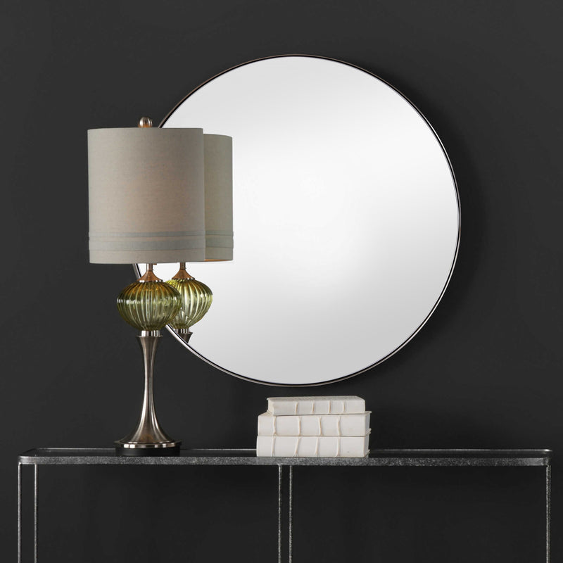 Modern Silver Round Mirror Circle Wall Mirror Stainless Steel Framed Bathroom/Vanity Mirror
