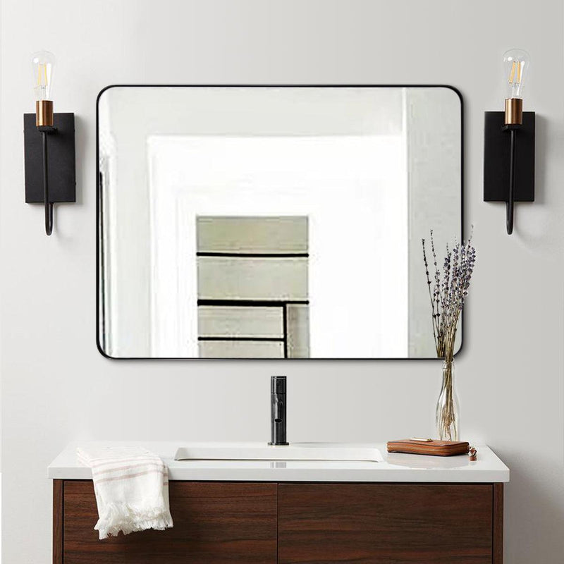 Contemporary Rounded Rectangle Mirror for Bathroom/Vanity | Stainless Steel Frame - Moon Mirror