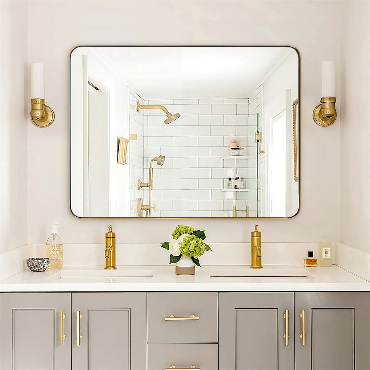Contemporary Bathroom Vanity Mirror Rounded Rectangle Wall Mirror | Stainless Steel Framed (Horizontal/Vertical)