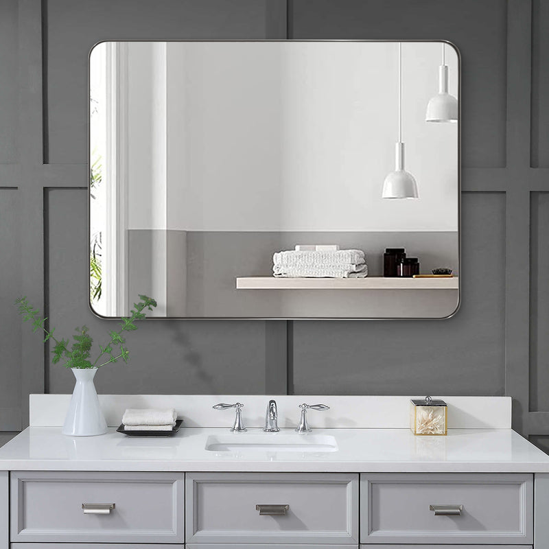 Contemporary Bathroom Vanity Mirror Rounded Rectangle Wall Mirror | Stainless Steel Framed (Horizontal/Vertical)