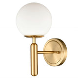Brass Milk Glass Globe Wall Sconce Globe-Like Vanity Wall Light For Bathroom& Bedroom Metal Bathroom Wall Sconces Fixture in Brass Finish