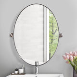 Open Box Like New : Modern Matte Black Oval Mirror Bathroom Vanity Pivot Tilt Mirror Floating Adjustable Swivel Oblong Mirror Wall Mounted Vertical