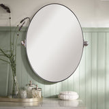 Open Box Like New : Modern Matte Black Oval Mirror Bathroom Vanity Pivot Tilt Mirror Floating Adjustable Swivel Oblong Mirror Wall Mounted Vertical