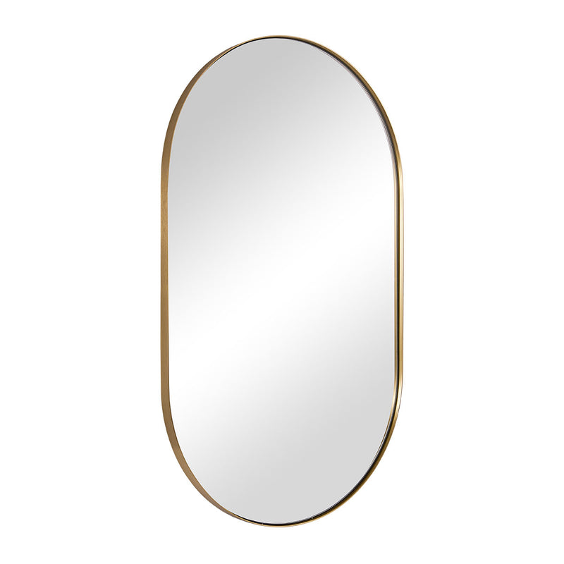 ANDY STAR® Brushed Gold Pill Shape Mirror Edge Capsule Wall Mirror For Bathroom Stainless Steel Framed | Wall Mounted Horizontal/Vertical Gold