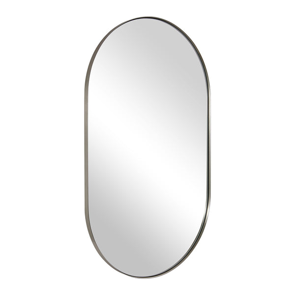 ANDY STAR® Brushed Nickel Modern Capsule Wall Mirror Bathroom Mirror Pill Shape Silver Mirror Stainless Steel Framed | Mounted Horizontal/Vertical