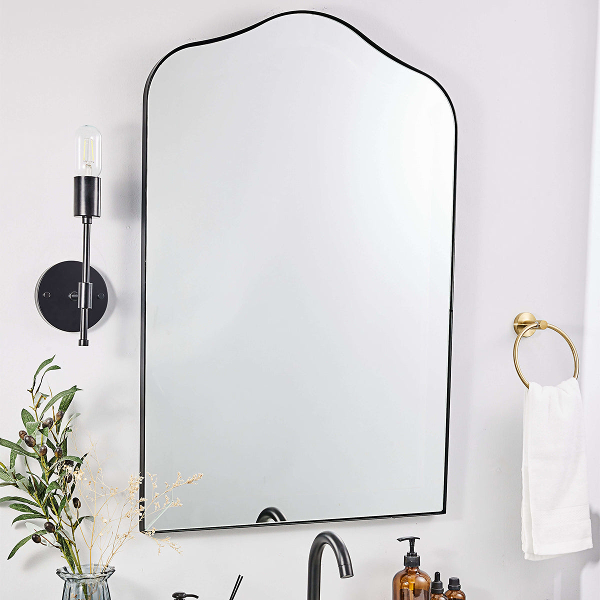 Modern Scalloped Decorative Arch Mirror for Bathroom / Wall | Stainless Steel Frame